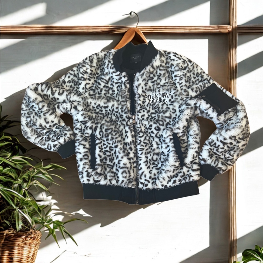 Y2K ROCKSTAR Original faux fur jacket in black and white streetwear inspired